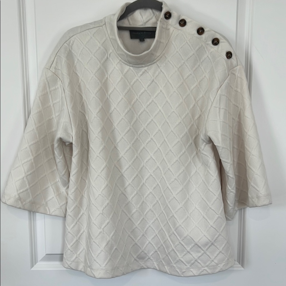 Anthropologie Sunday in Brooklyn Cream Button-Shoulder Quilted Top